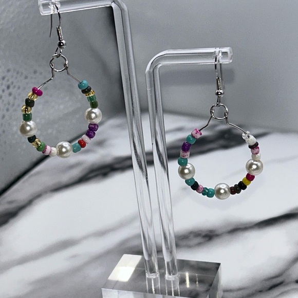 Multicolor Beaded Hoop Earrings - Picture 2 of 3